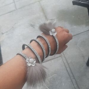 Elegant Silver and Gray Bracelet With Real Silver Fox Fur